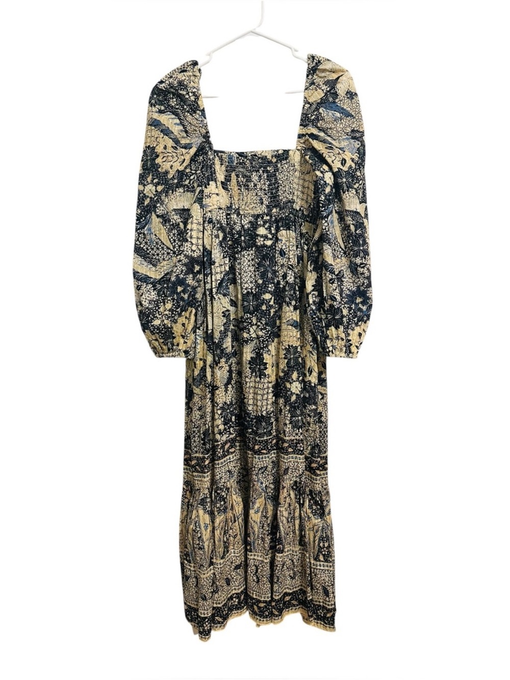 ULLA JOHNSON Natilda Boho Patchwork Floral Puff Sleeve Square Neck Maxi Dress - Picture 9 of 12
